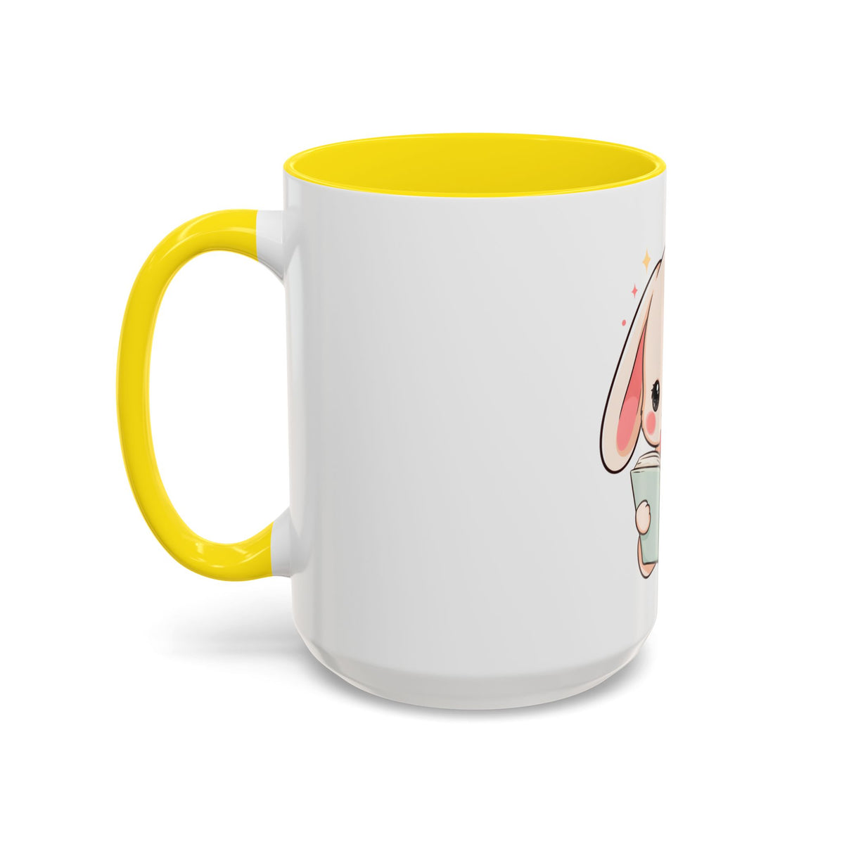 Kawaii Reading Bunny Mug, Cute Book Lover Accent Coffee Mug