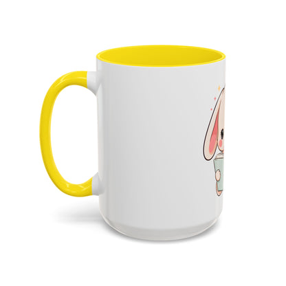 Kawaii Reading Bunny Mug, Cute Book Lover Accent Coffee Mug