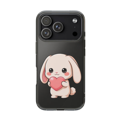 Kawaii Bunny Clear Phone Case with Heart