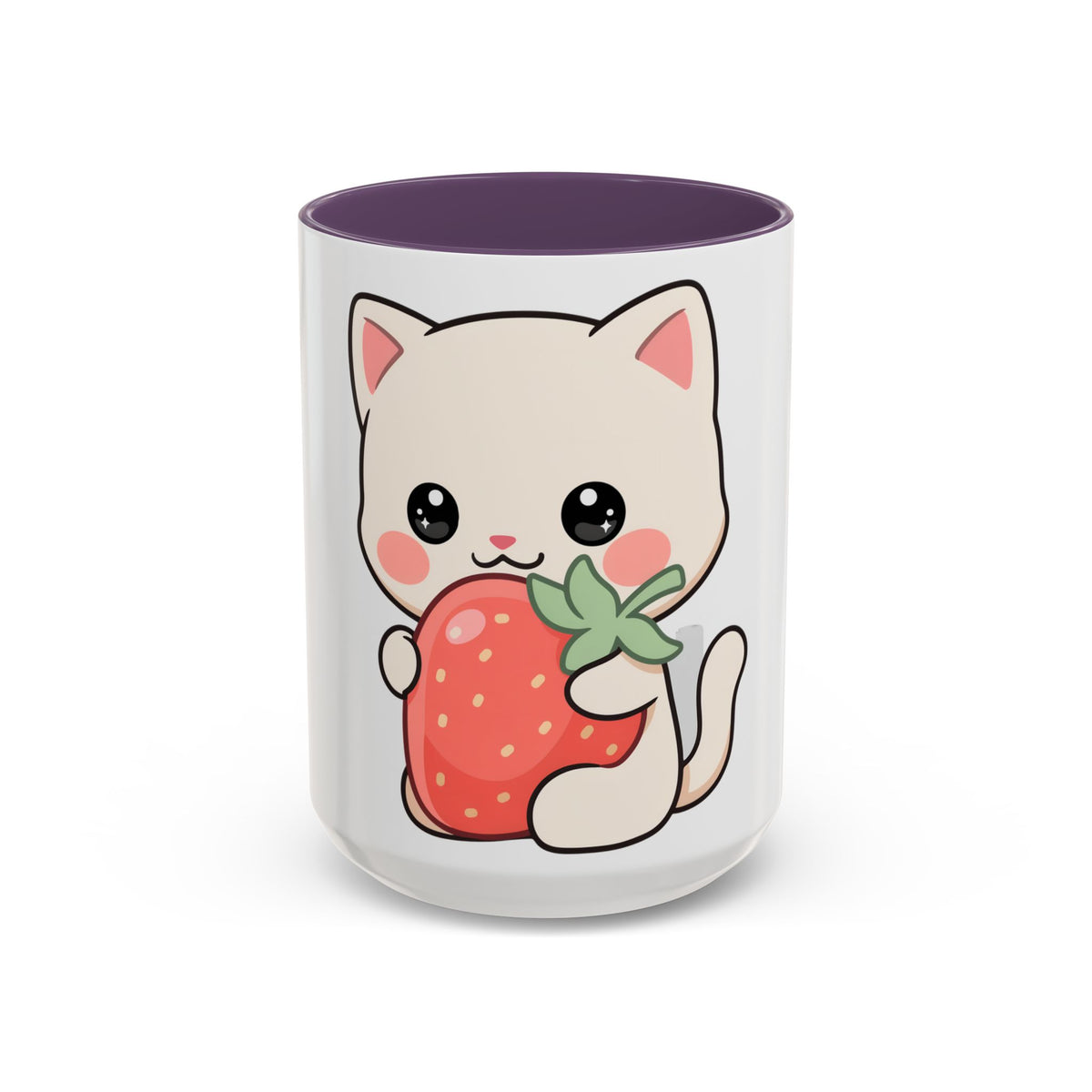 Kawaii Cat Strawberry Accent Coffee Mug