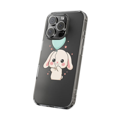 Kawaii Bunny Phone Case with Balloon, Clear Impact-Resistant
