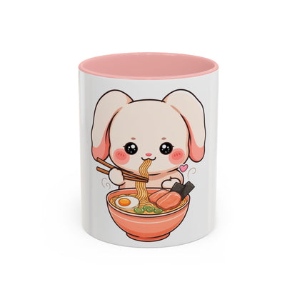 Kawaii Ramen Bunny Accent Coffee Mug, 11 oz or 15 oz