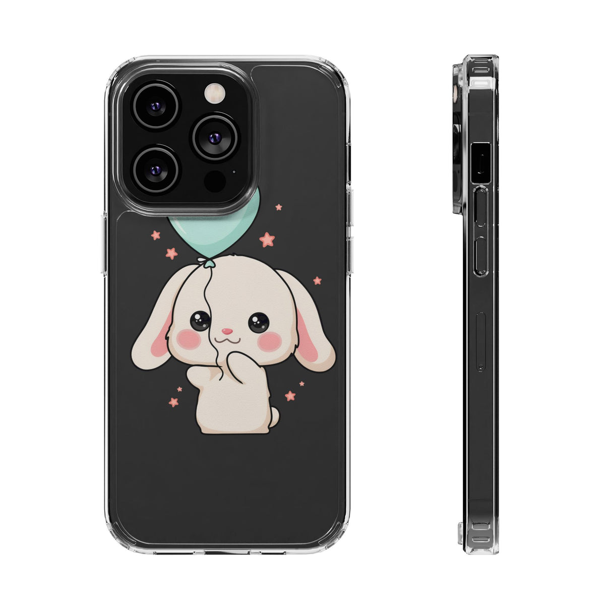 Kawaii Bunny Phone Case with Balloon, Clear Impact-Resistant
