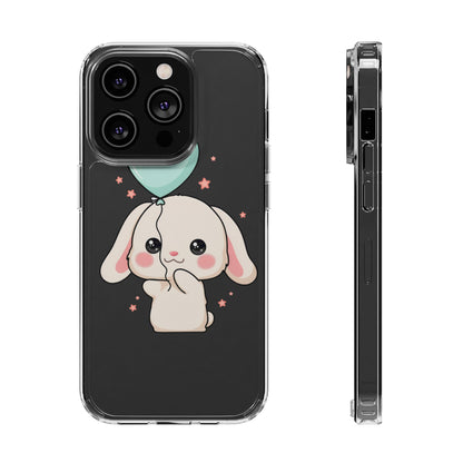 Kawaii Bunny Phone Case with Balloon, Clear Impact-Resistant