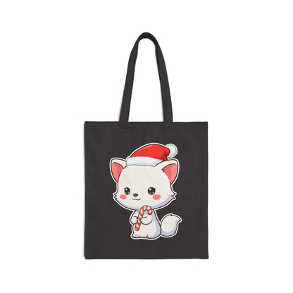 Kawaii Arctic Fox Christmas Tote Bag for Holiday Fans