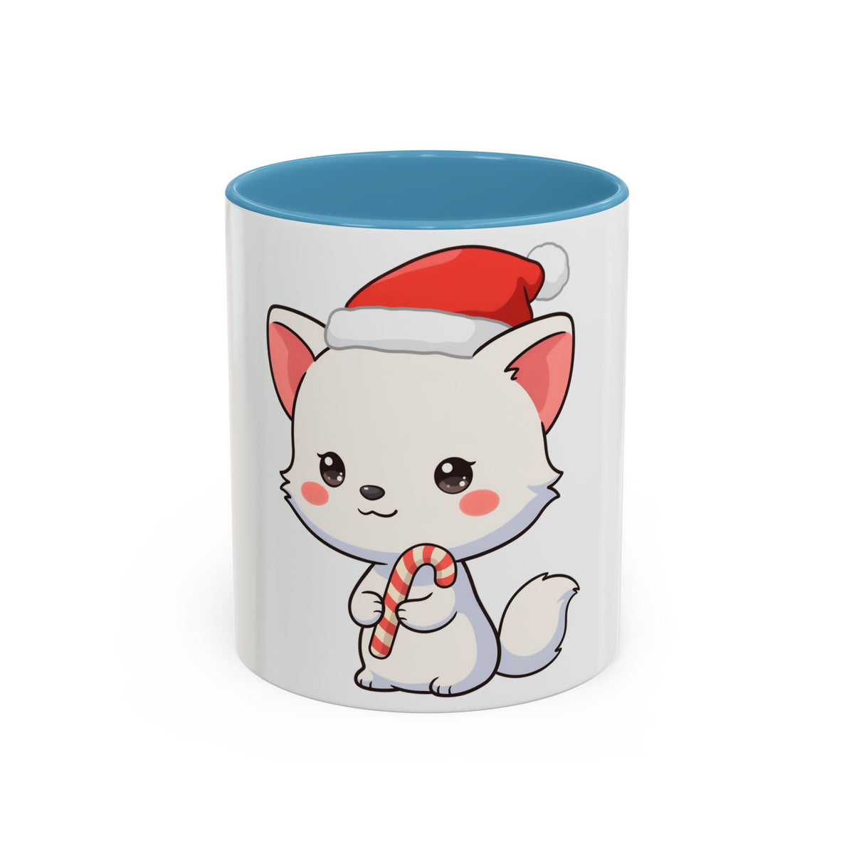 Kawaii Arctic Fox Christmas Mug, Cute Santa Fox Accent Coffee Mug