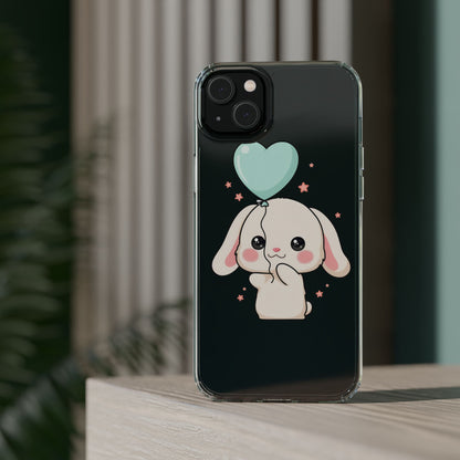 Kawaii Bunny Phone Case with Balloon, Clear Impact-Resistant