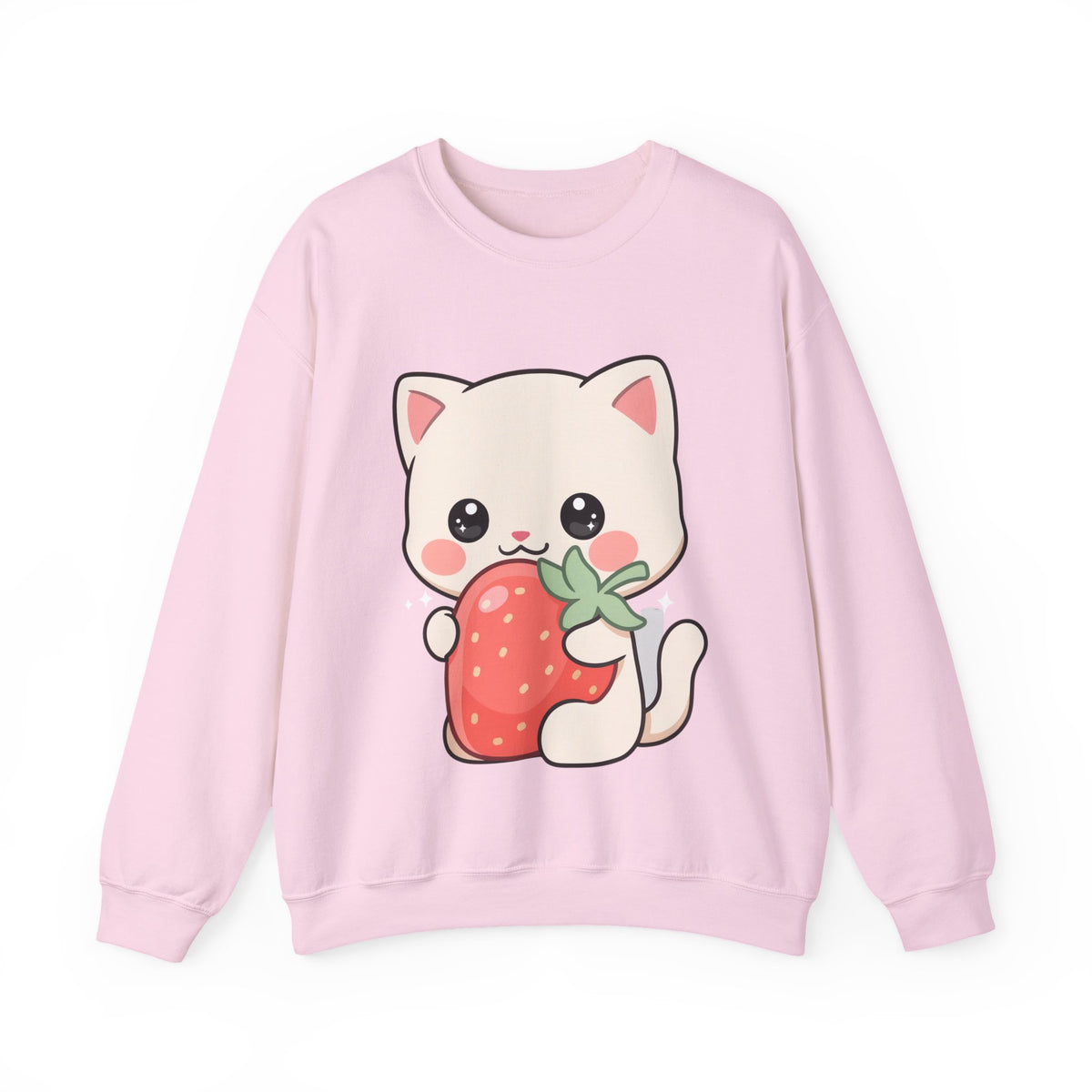 Kawaii Cat Strawberry Sweatshirt, Cute Chibi Crewneck