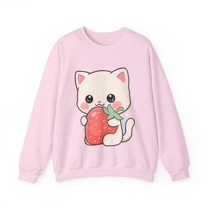 Kawaii Cat Strawberry Sweatshirt, Cute Chibi Crewneck