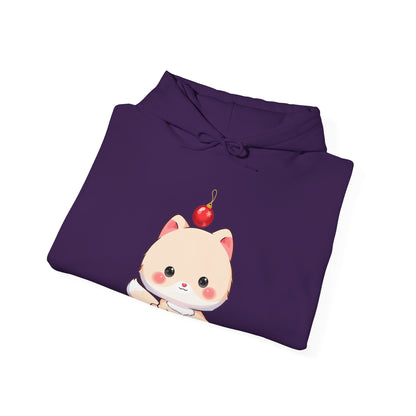 Kawaii Arctic Fox Christmas Hoodie, Unisex Heavy Blend