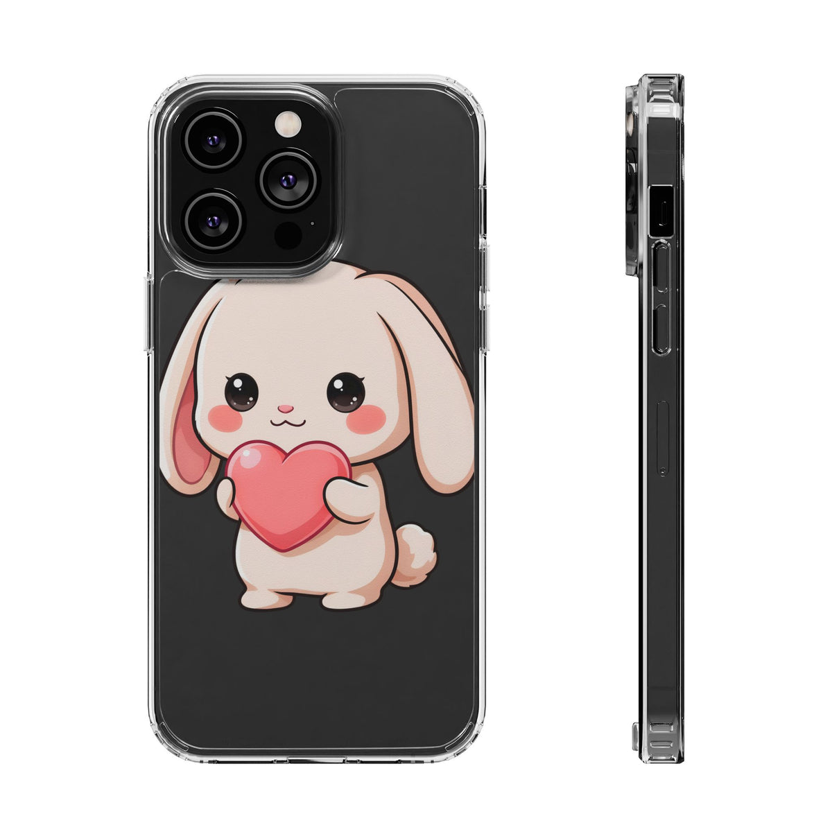 Kawaii Bunny Clear Phone Case with Heart