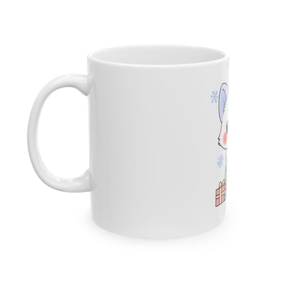 Kawaii Arctic Fox Christmas Mug, Cute Holiday Gift