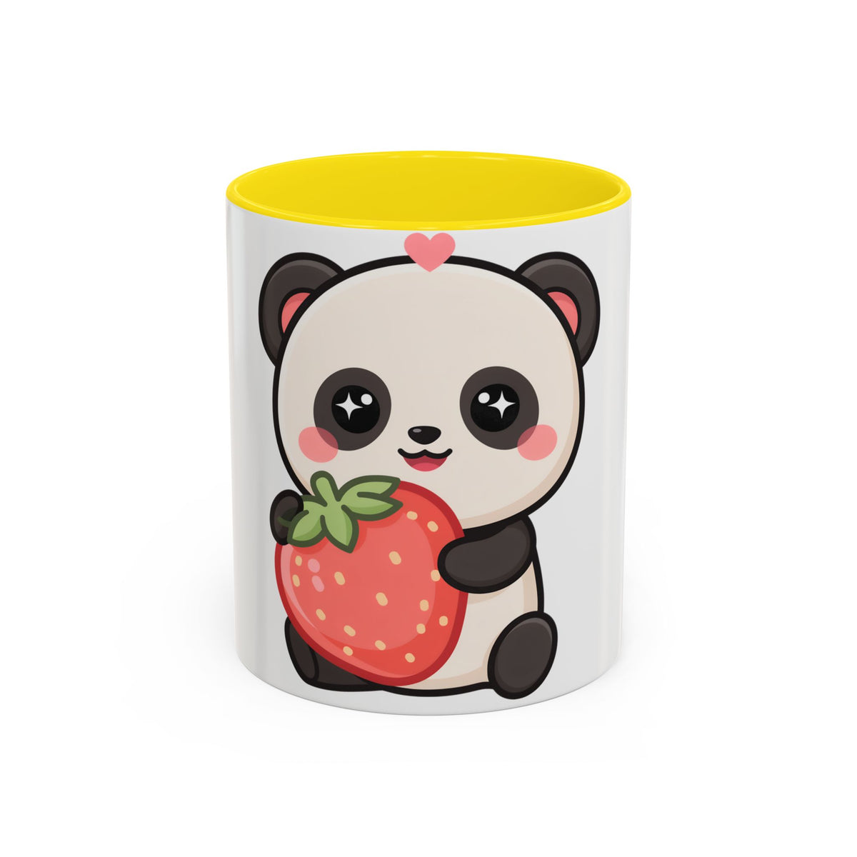 Kawaii Panda Accent Coffee Mug, Strawberry Lover Gift