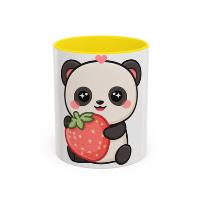 Kawaii Panda Accent Coffee Mug, Strawberry Lover Gift