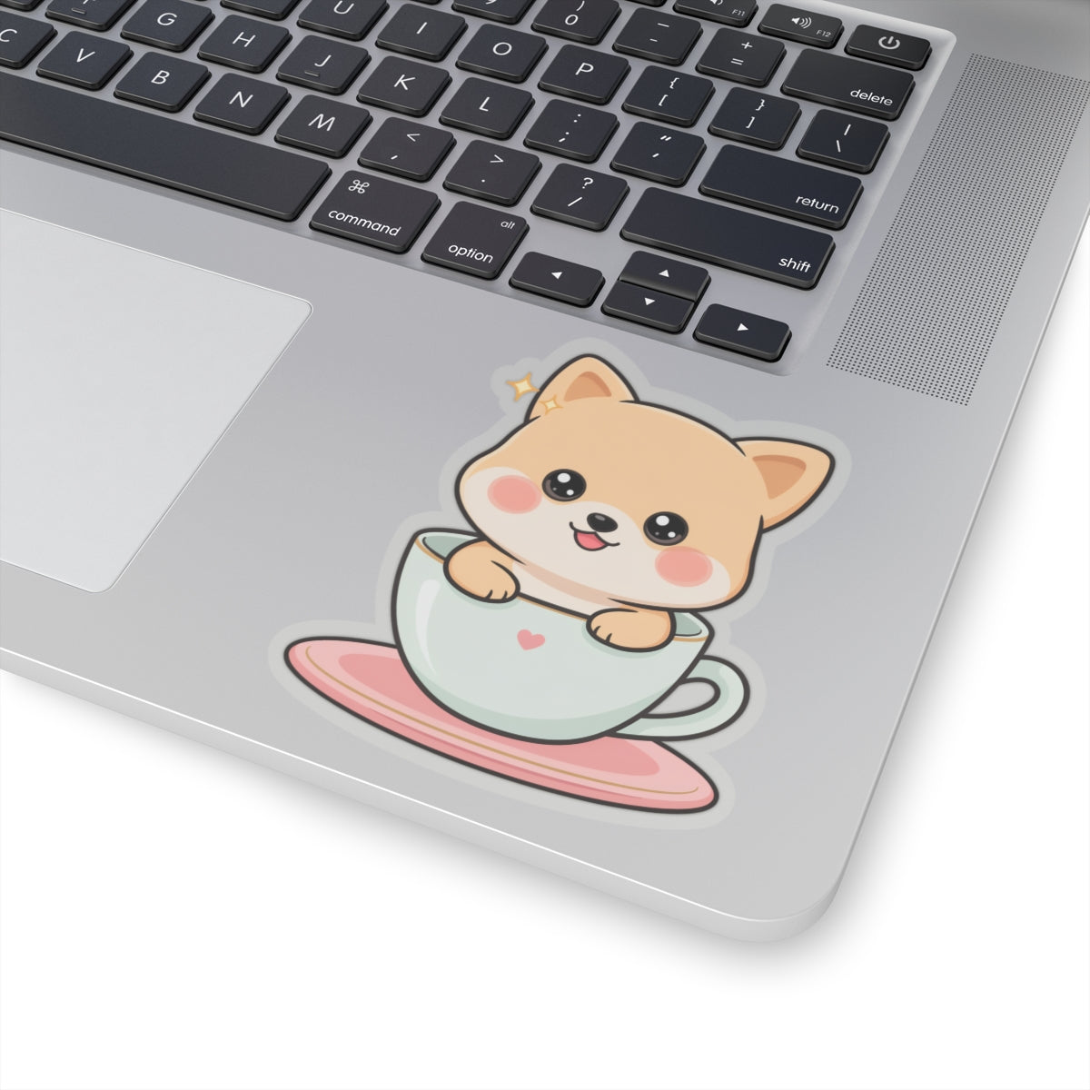 Kawaii Shiba Inu Sticker in a Teacup for Cozy Cheer
