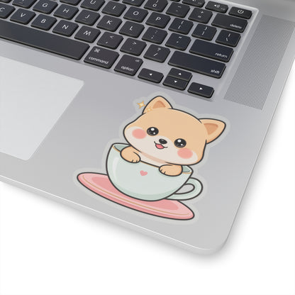 Kawaii Shiba Inu Sticker in a Teacup for Cozy Cheer