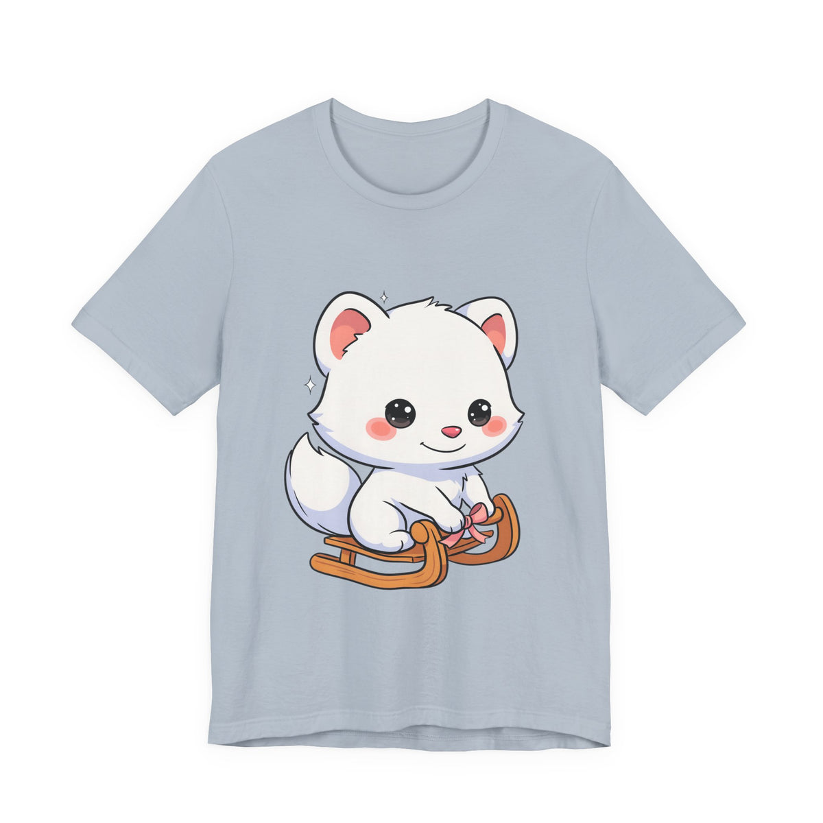 Kawaii Arctic Fox Sledding T-Shirt, Cute Unisex Tee