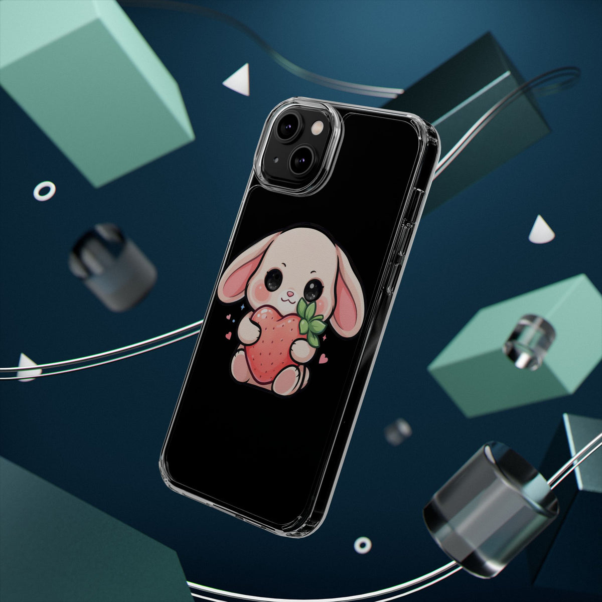 Kawaii Bunny Strawberry Phone Case, Clear Impact-Resistant