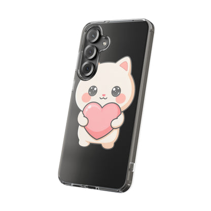 Kawaii Cat Phone Case with Heart, Clear Impact-Resistant