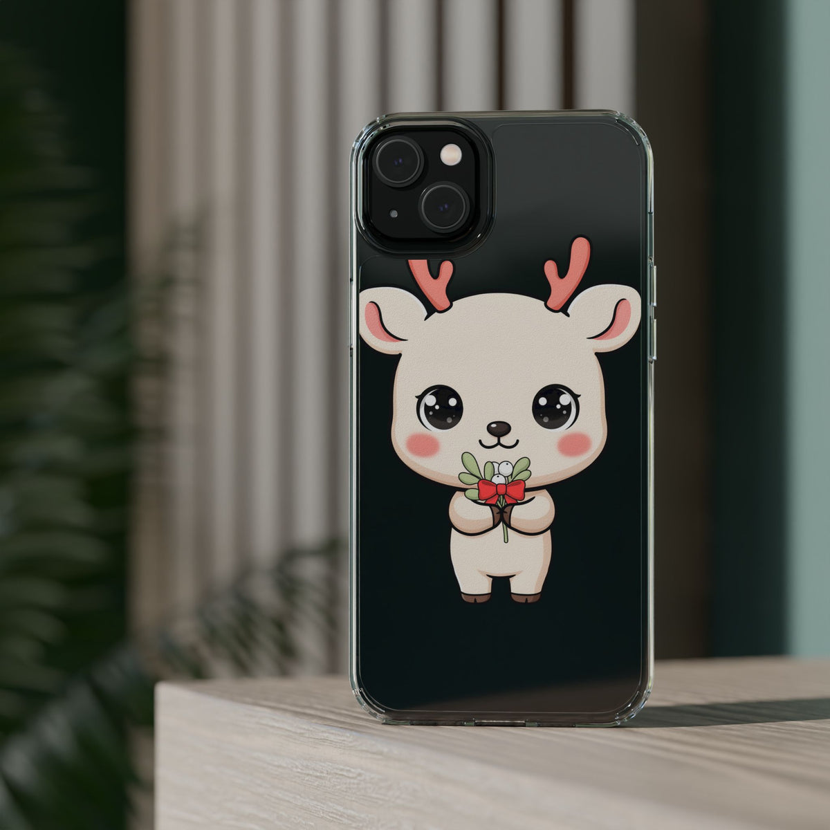 Kawaii Christmas Reindeer Clear Phone Case Gift