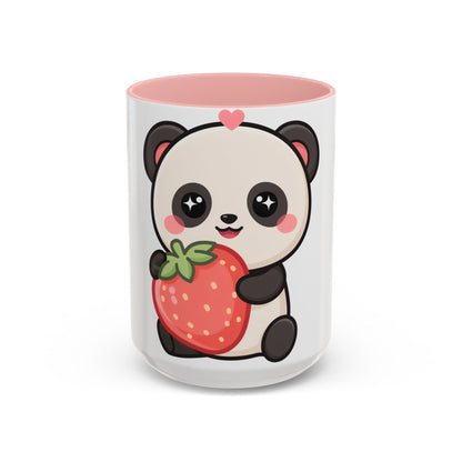 Kawaii Panda Accent Coffee Mug, Strawberry Lover Gift