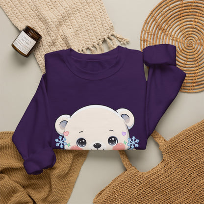 Kawaii Polar Bear Sweatshirt, Cute Snowflake Crewneck
