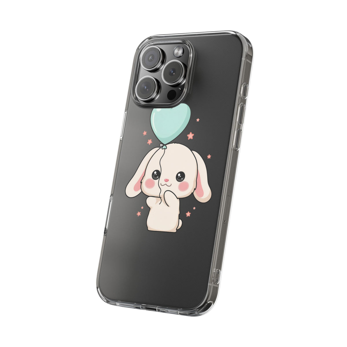 Kawaii Bunny Phone Case with Balloon, Clear Impact-Resistant