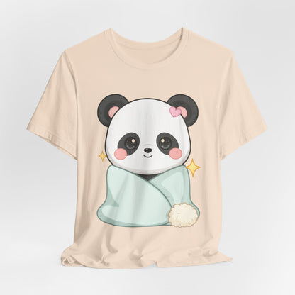 Kawaii Panda T-Shirt, Cozy Blanket Chibi Animal Tee