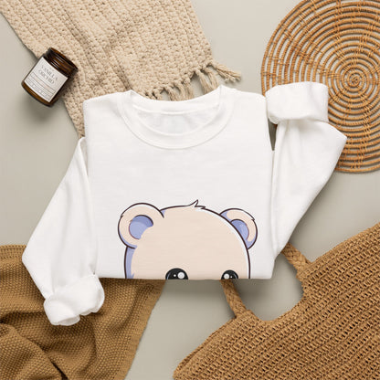 Kawaii Polar Bear Sweatshirt, Cute Sledding Cub Crewneck