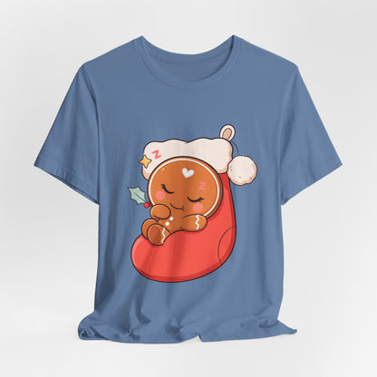 Sleeping Gingerbread Man Christmas T-Shirt, Kawaii Holiday Tee