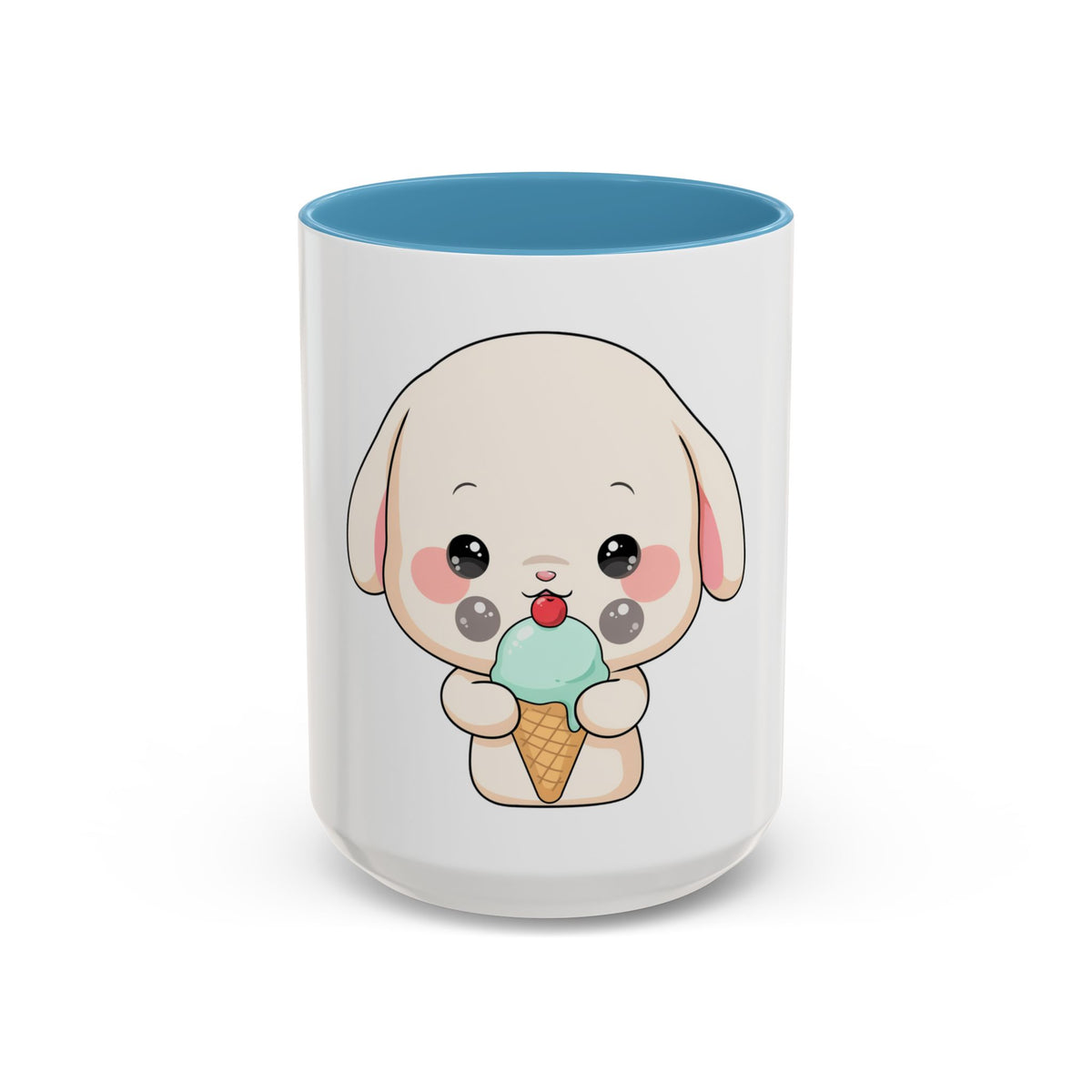 Kawaii Bunny Accent Coffee Mug, Cute Ice Cream Rabbit