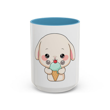 Kawaii Bunny Accent Coffee Mug, Cute Ice Cream Rabbit