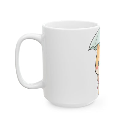Kawaii Shiba Inu Mug, Cute Rainy Day Dog Gift