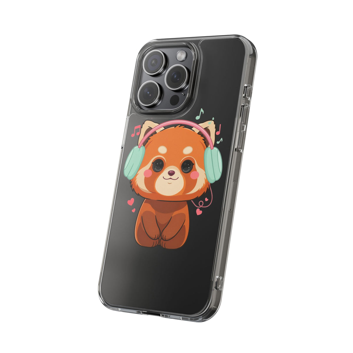 Red Panda Phone Case, Kawaii Music Lover Clear Case
