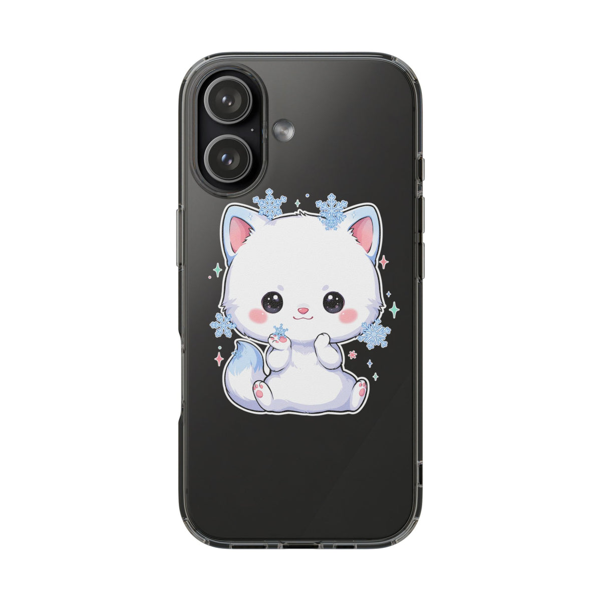 Kawaii Arctic Fox Phone Case, Cute Snowflake Clear Case