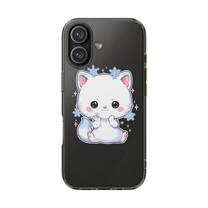 Kawaii Arctic Fox Phone Case, Cute Snowflake Clear Case
