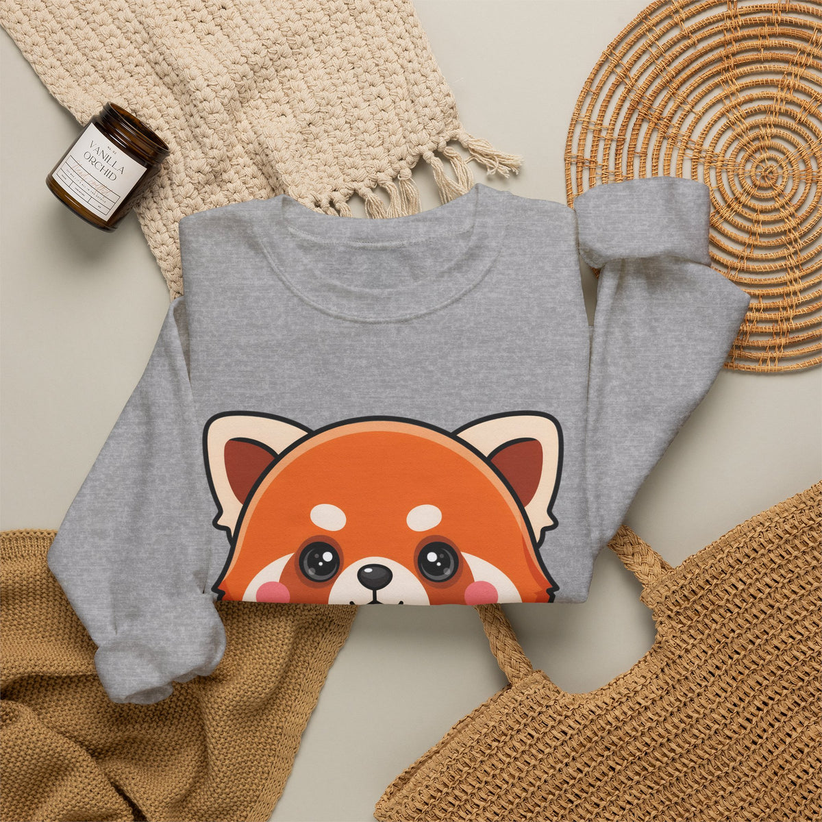 Kawaii Red Panda Sweatshirt, Cute Strawberry Hug Crewneck