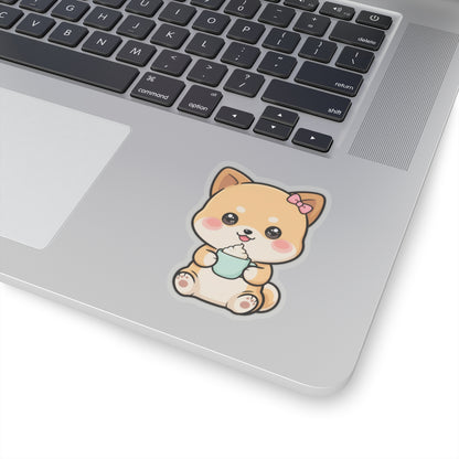 Kawaii Shiba Inu Latte Kiss-Cut Sticker for Coffee Lovers
