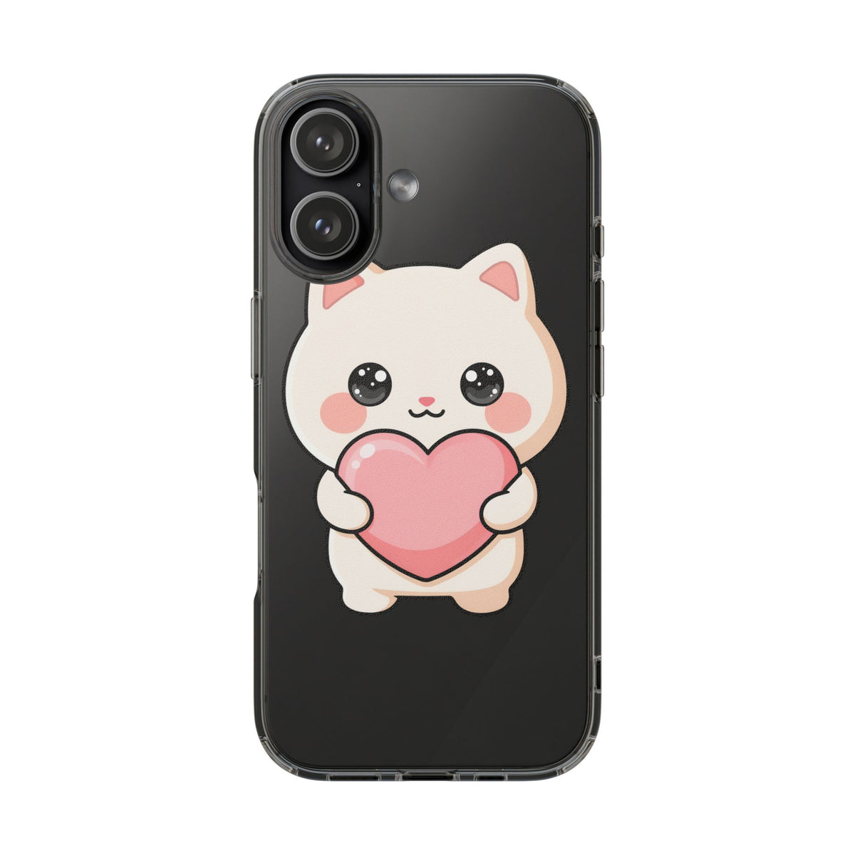 Kawaii Cat Phone Case with Heart, Clear Impact-Resistant