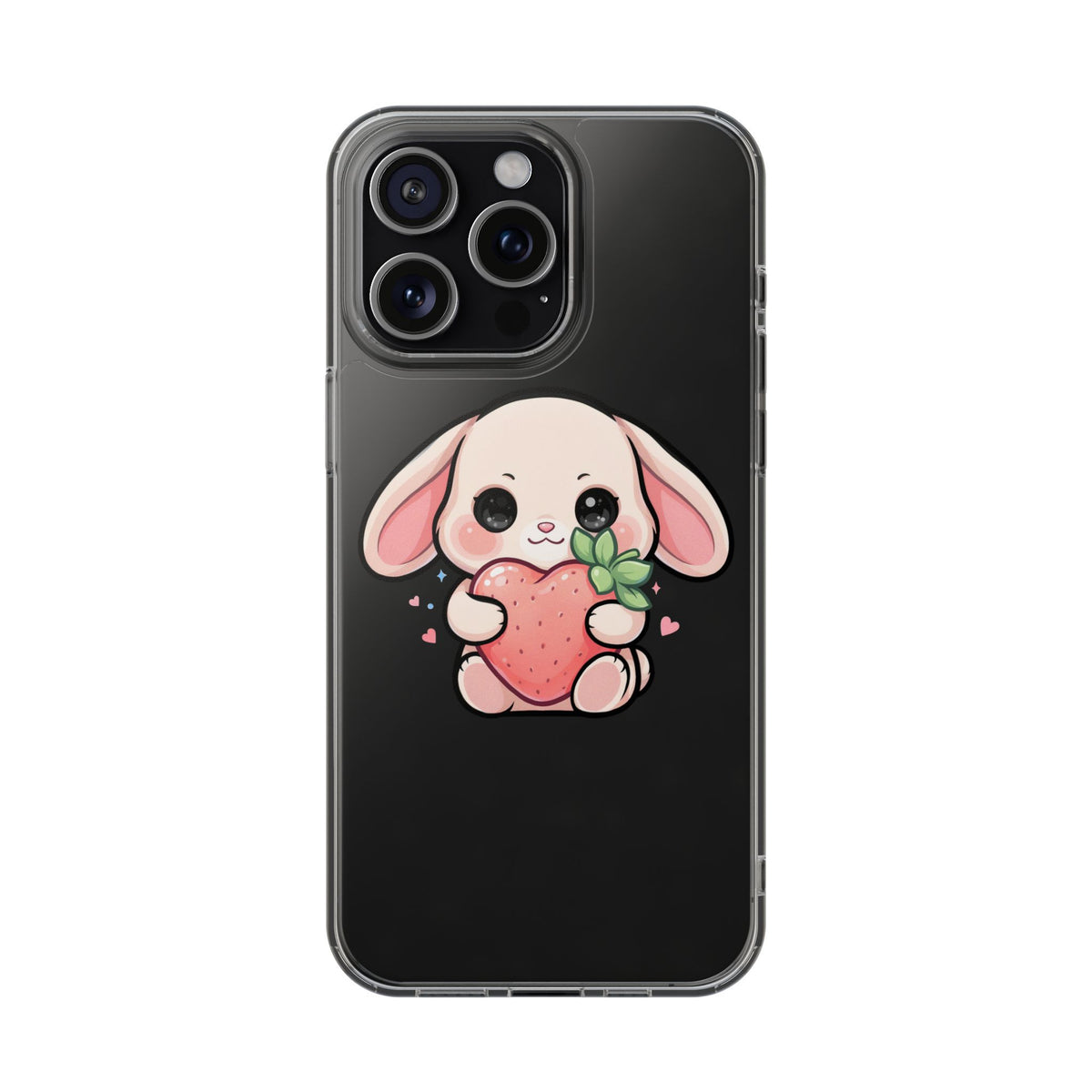 Kawaii Bunny Strawberry Phone Case, Clear Impact-Resistant