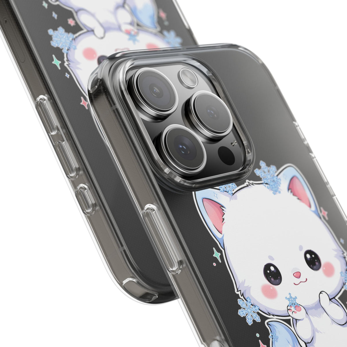 Kawaii Arctic Fox Phone Case, Cute Snowflake Clear Case