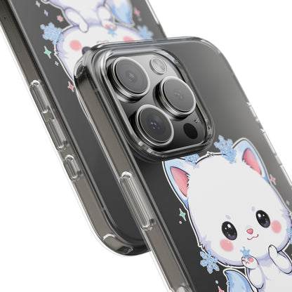 Kawaii Arctic Fox Phone Case, Cute Snowflake Clear Case