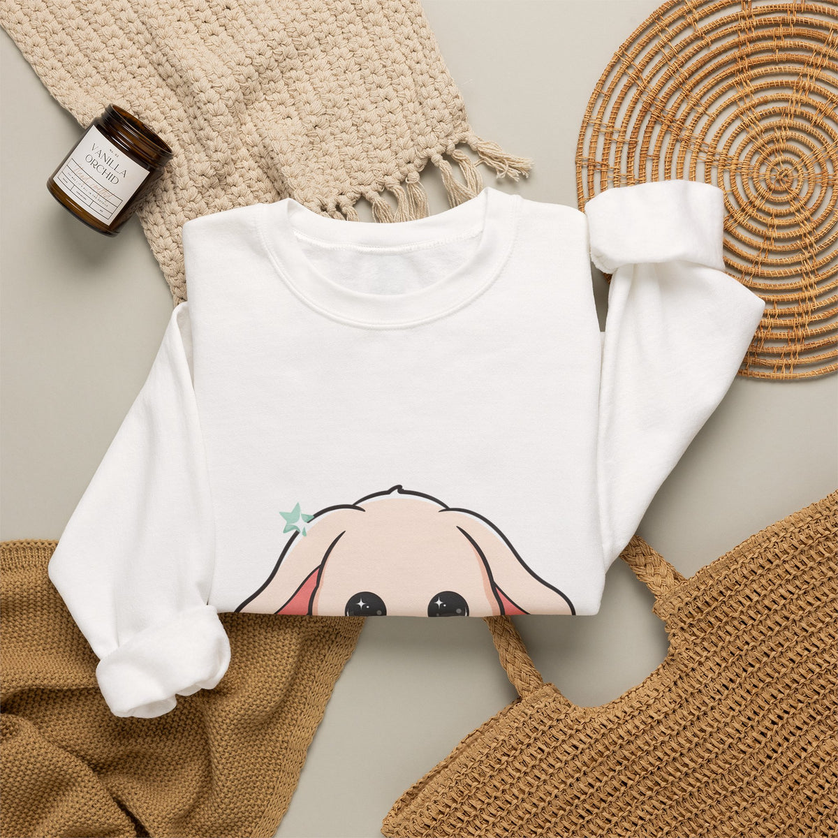 Kawaii Bunny Sweatshirt, Cute Crescent Moon Gift