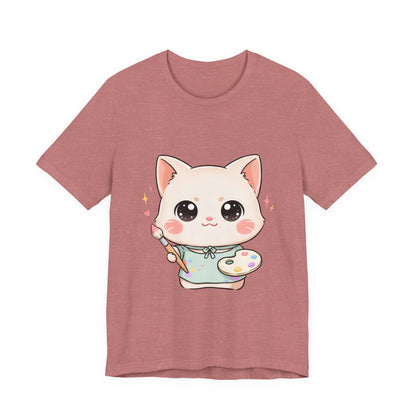 Kawaii Cat Artist T-Shirt for Creative Cat Lovers