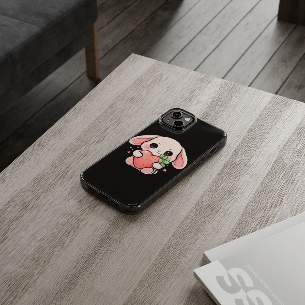 Kawaii Bunny Strawberry Phone Case, Clear Impact-Resistant
