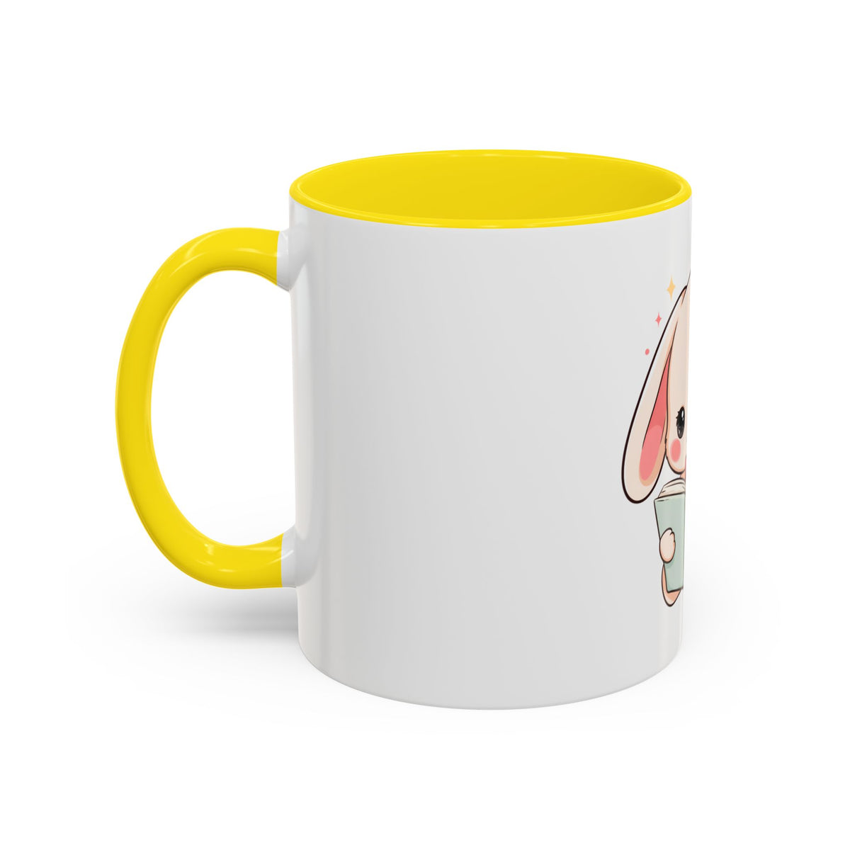 Kawaii Reading Bunny Mug, Cute Book Lover Accent Coffee Mug