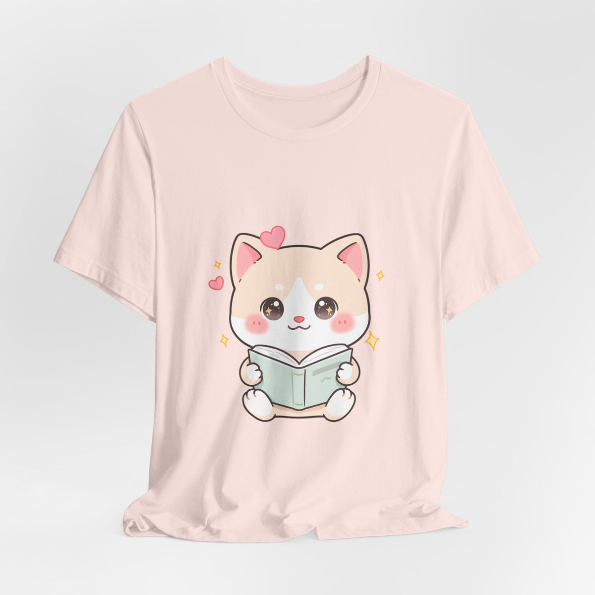 Kawaii Reading Cat T-Shirt for Book Lovers