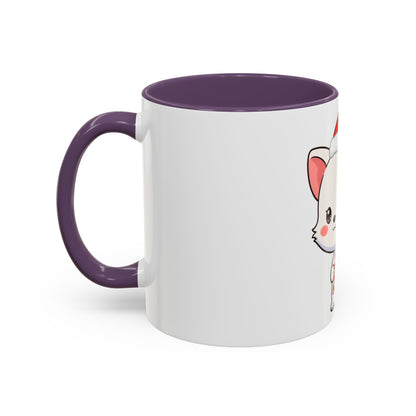Kawaii Arctic Fox Christmas Mug, Cute Santa Fox Accent Coffee Mug