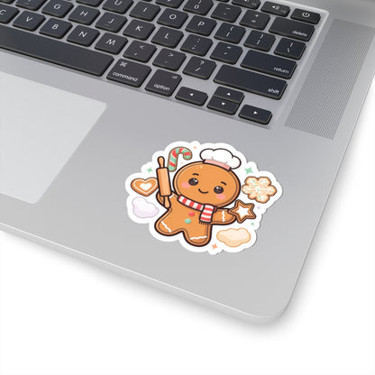Kawaii Gingerbread Baker Christmas Kiss-Cut Sticker
