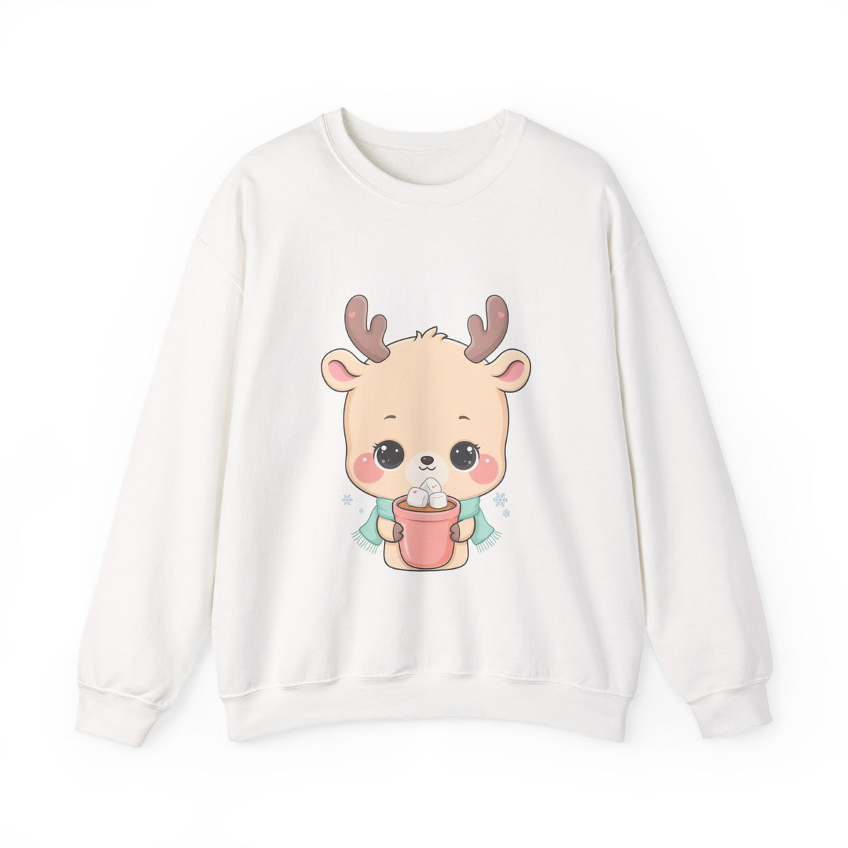 Kawaii Reindeer Sweatshirt, Cute Hot Cocoa Holiday Crewneck